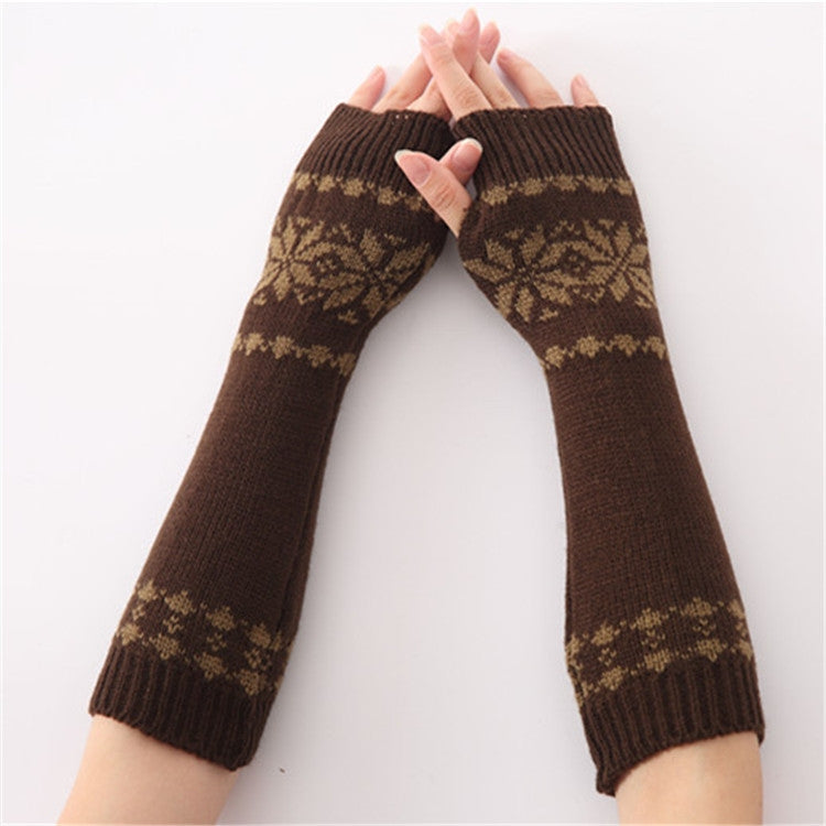 Unisex Universal ฤดูใบไม้ร่วงฤดูหนาวเกล็ดหิมะรูปแบบถักผ้าขนสัตว์อุ่น Cuffs Fingerless แขนแขน