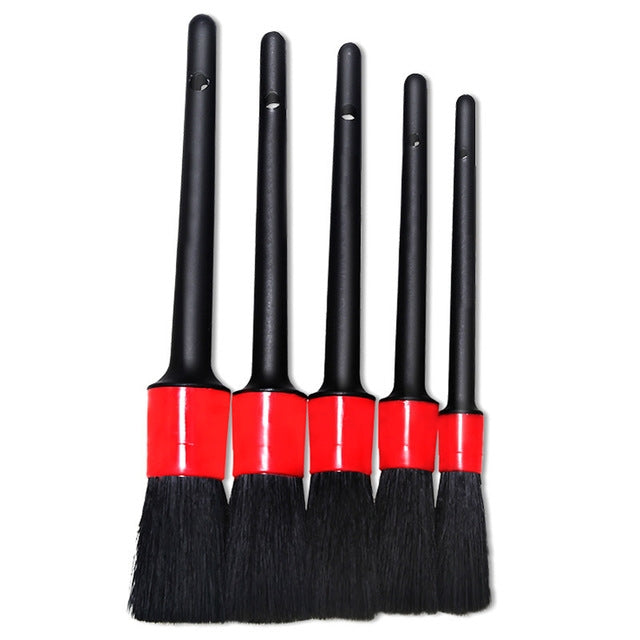 5 Pcs Car Detailing Brush Cleaning Natural Boar Hair Brushes Auto Detailing Tools Products Wheels Dashboard, 5 in 1 Random Color Delivery, 5 in 1 Black, 5 in 1 White