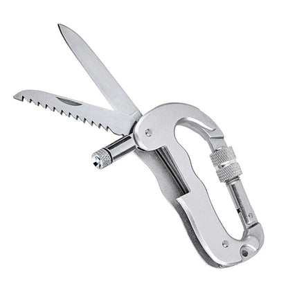 มัลติฟังก์ชั่พับความปลอดภัยป้องกันตนเองเลื่อยพับ carabiner แขวนหัวเข็มขัดอุปกรณ์การอยู่รอดในป่า, D Type + LED