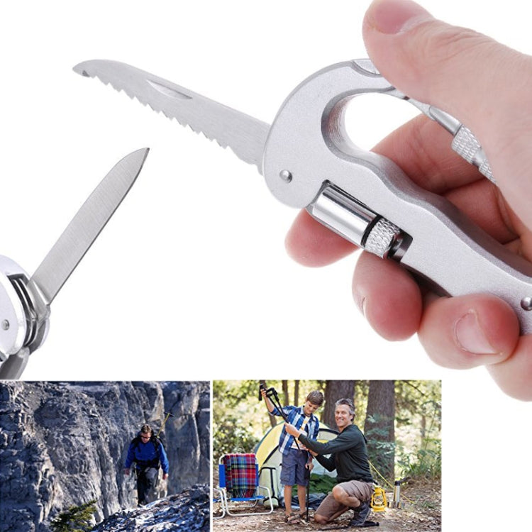 มัลติฟังก์ชั่พับความปลอดภัยป้องกันตนเองเลื่อยพับ carabiner แขวนหัวเข็มขัดอุปกรณ์การอยู่รอดในป่า, D Type + LED