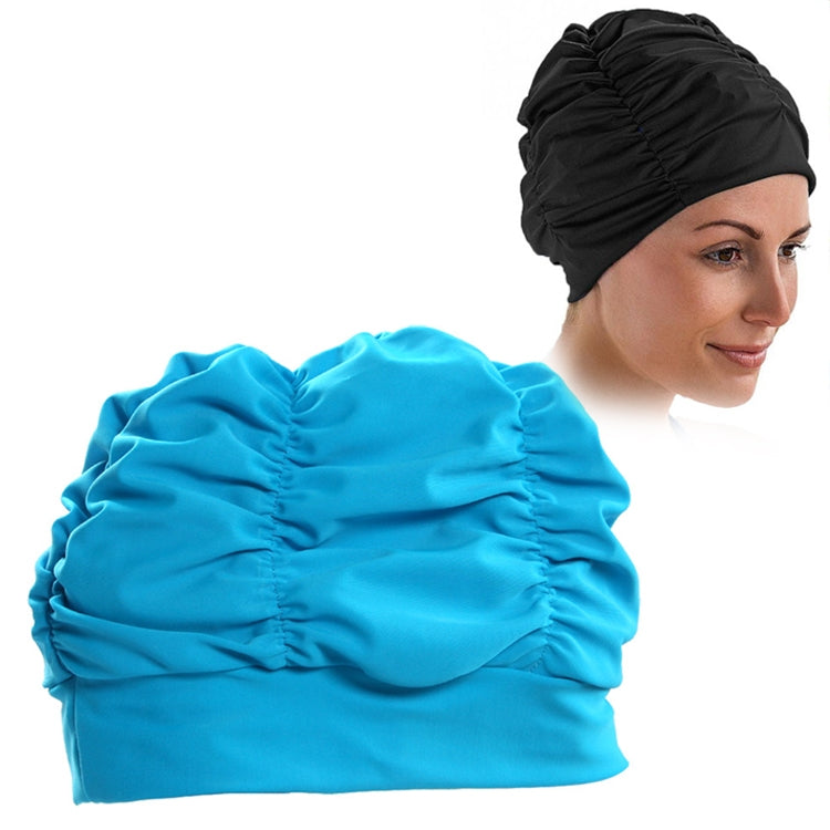 หมวกว่ายน้ำผ้าจีบผู้หญิงปิดหูกันหนาว, Women Swimming Cap (Lake Blue), Women Swimming Cap (Purple), Women Swimming Cap (Rose)
