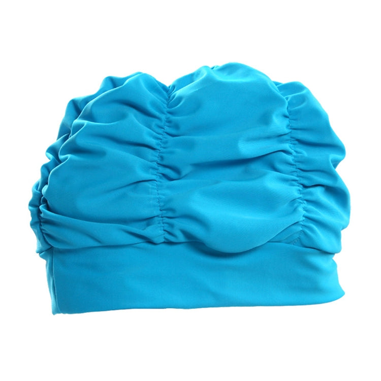 หมวกว่ายน้ำผ้าจีบผู้หญิงปิดหูกันหนาว, Women Swimming Cap (Lake Blue), Women Swimming Cap (Purple), Women Swimming Cap (Rose)