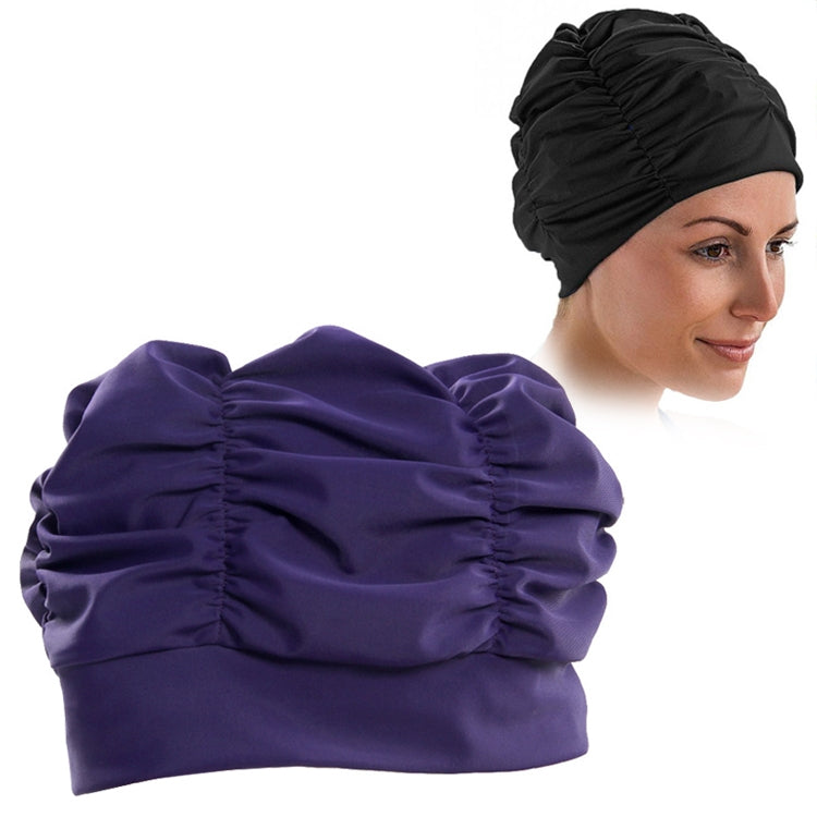 หมวกว่ายน้ำผ้าจีบผู้หญิงปิดหูกันหนาว, Women Swimming Cap (Lake Blue), Women Swimming Cap (Purple), Women Swimming Cap (Rose)