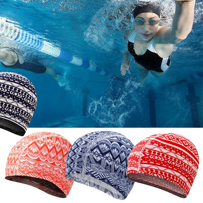 หมวกว่ายน้ำผ้าสวมใส่สบายสำหรับผู้ชายและผู้หญิง, Cloth Swimming Cap(Red Strip-12)