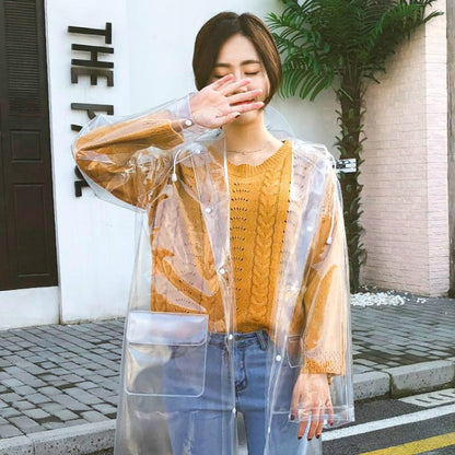 เสื้อกันฝน EVA โปร่งใสกลางแจ้งแบบพกพามีสไตล์, M, L, XL