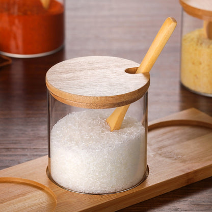 Creative Borosilicate โปร่งใสเครื่องปรุงรส Jar อุปกรณ์ครัว, Spoon, Single Glass Jar, One Sets