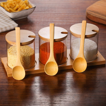 Creative Borosilicate โปร่งใสเครื่องปรุงรส Jar อุปกรณ์ครัว, Spoon, Single Glass Jar, One Sets