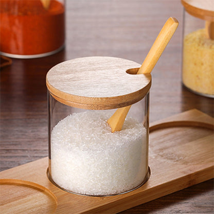 Creative Borosilicate โปร่งใสเครื่องปรุงรส Jar อุปกรณ์ครัว, Spoon, Single Glass Jar, One Sets