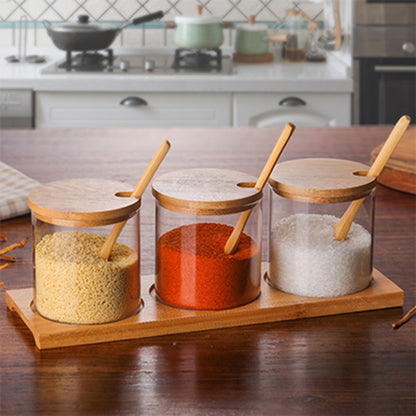 Creative Borosilicate โปร่งใสเครื่องปรุงรส Jar อุปกรณ์ครัว, Spoon, Single Glass Jar, One Sets