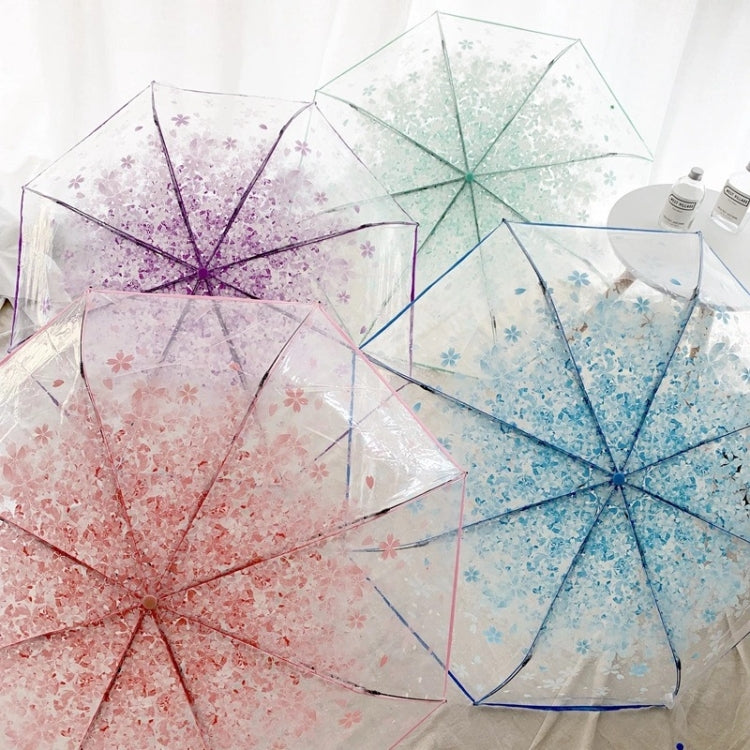2 ชิ้น Cherry Blossom ร่มสามพับโปร่งใสร่มพับส่วนบุคคล