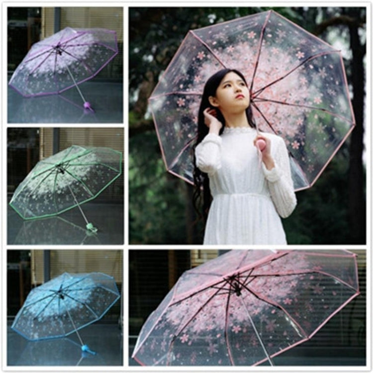 2 ชิ้น Cherry Blossom ร่มสามพับโปร่งใสร่มพับส่วนบุคคล