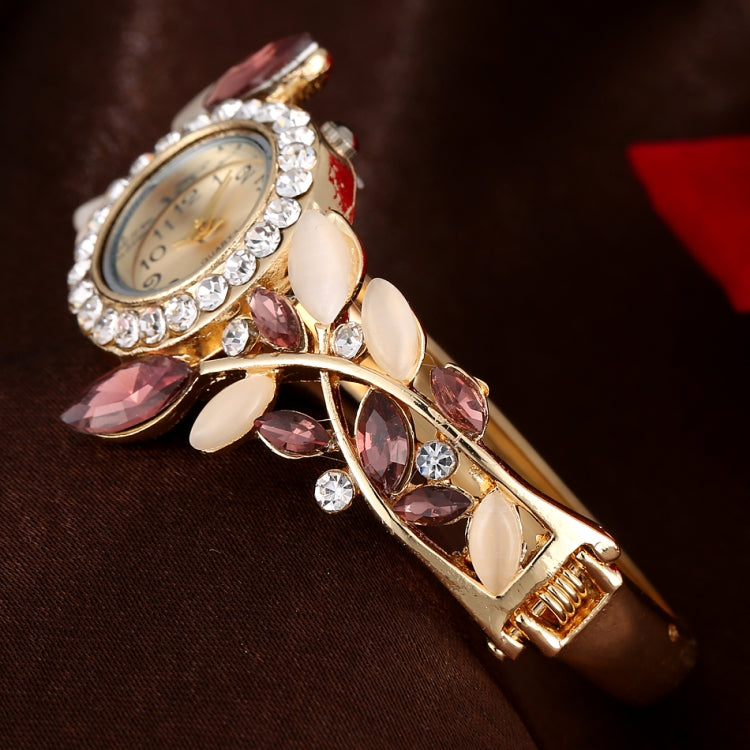 สุภาพสตรี Retro Round Dial Diamond Petal สร้อยข้อมือนาฬิกาควอทซ์