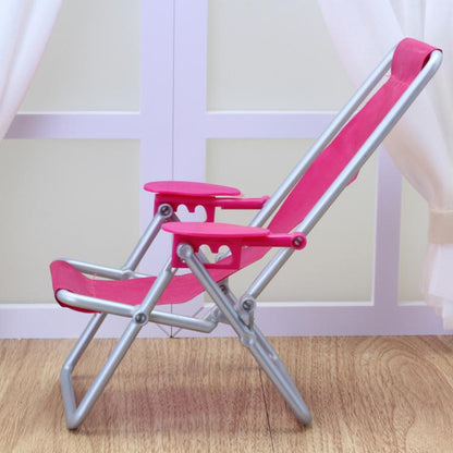 1:6 เก้าอี้ชายหาดผ้าใบพับได้สำหรับตุ๊กตาบาร์บี้, Folding Canvas Beach Chair