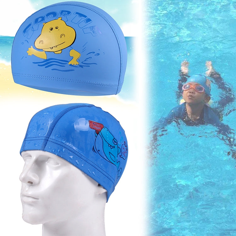 หมวกว่ายน้ำกันน้ำเคลือบ PU ลายฮิปโปการ์ตูนเด็ก, Cartoon Hippo (Lack Blue), Cartoon Hippo (Pink), Cartoon Hippo (Blue), Cartoon Hippo (Orange)