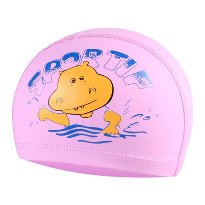 หมวกว่ายน้ำกันน้ำเคลือบ PU ลายฮิปโปการ์ตูนเด็ก, Cartoon Hippo (Lack Blue), Cartoon Hippo (Pink), Cartoon Hippo (Blue), Cartoon Hippo (Orange)