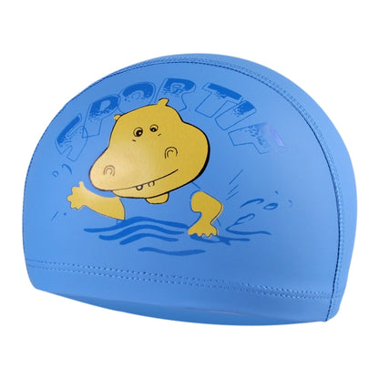 หมวกว่ายน้ำกันน้ำเคลือบ PU ลายฮิปโปการ์ตูนเด็ก, Cartoon Hippo (Lack Blue), Cartoon Hippo (Pink), Cartoon Hippo (Blue), Cartoon Hippo (Orange)