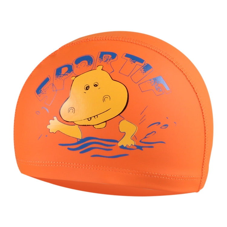 หมวกว่ายน้ำกันน้ำเคลือบ PU ลายฮิปโปการ์ตูนเด็ก, Cartoon Hippo (Lack Blue), Cartoon Hippo (Pink), Cartoon Hippo (Blue), Cartoon Hippo (Orange)