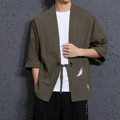 เสื้อคาร์ดิแกนเสื้อคลุม Hanfu ปักหลวมของผู้ชาย, L