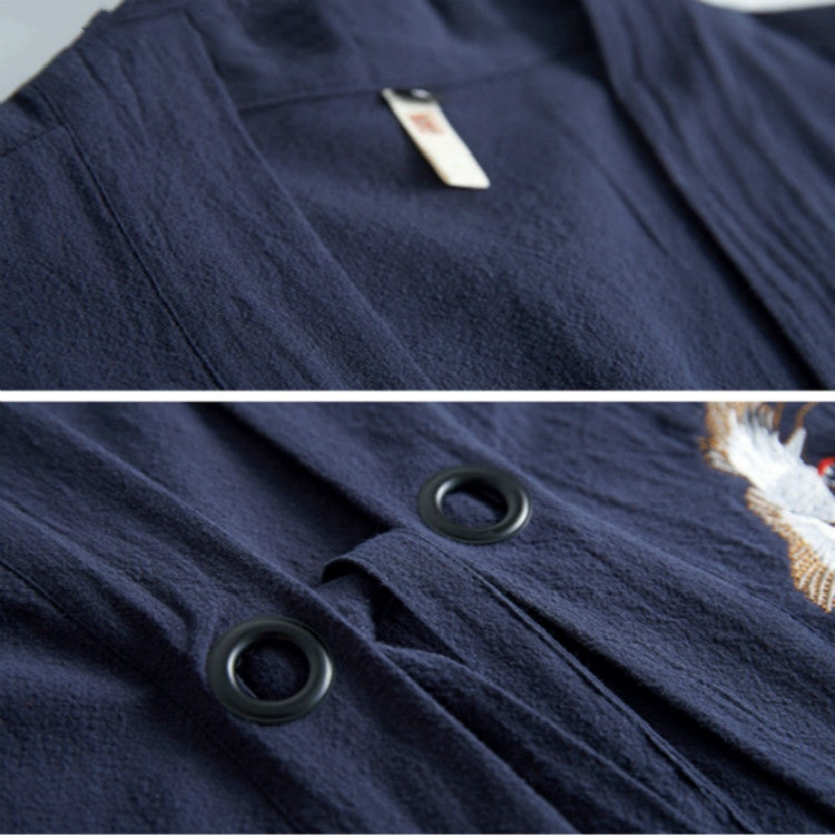 เสื้อคาร์ดิแกนเสื้อคลุม Hanfu ปักหลวมของผู้ชาย, L