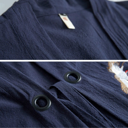 เสื้อคาร์ดิแกนเสื้อคลุม Hanfu ปักหลวมของผู้ชาย, L