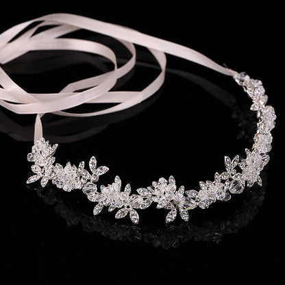 Noble คริสตัล Rhinestone Headpieces เจ้าสาวซาตินริบบิ้นงานแต่งงานอุปกรณ์เสริมผมสำหรับเจ้าสาว Tiaras Crowns Headbands