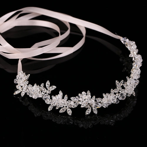 Noble คริสตัล Rhinestone Headpieces เจ้าสาวซาตินริบบิ้นงานแต่งงานอุปกรณ์เสริมผมสำหรับเจ้าสาว Tiaras Crowns Headbands