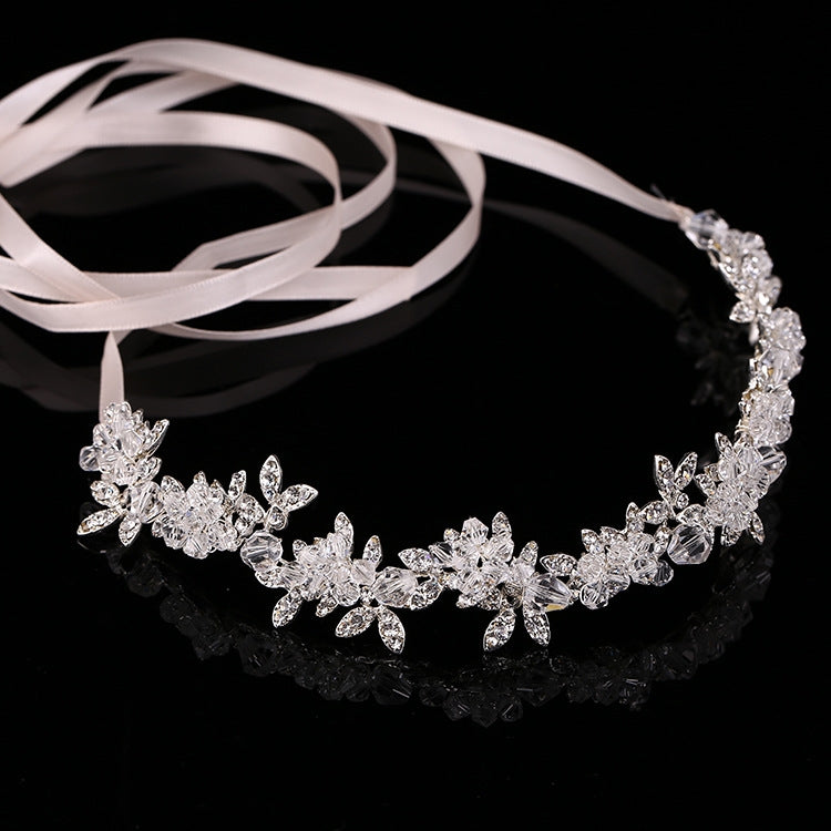 Noble คริสตัล Rhinestone Headpieces เจ้าสาวซาตินริบบิ้นงานแต่งงานอุปกรณ์เสริมผมสำหรับเจ้าสาว Tiaras Crowns Headbands