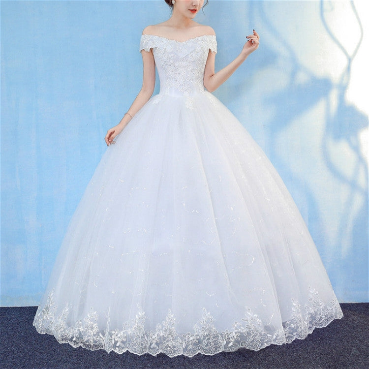 ย้อนยุคหรูหราปิดไหล่ LaceThin ศาลเรียบร้อยเจ้าหญิงชุดแต่งงาน, S, M, L, XL, XXL, XXXL