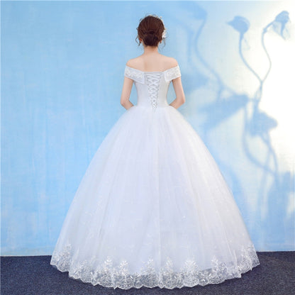 ย้อนยุคหรูหราปิดไหล่ LaceThin ศาลเรียบร้อยเจ้าหญิงชุดแต่งงาน, S, M, L, XL, XXL, XXXL