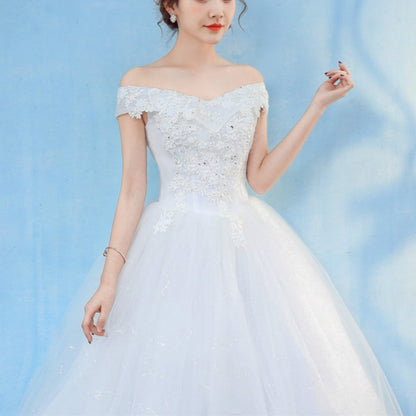 ย้อนยุคหรูหราปิดไหล่ LaceThin ศาลเรียบร้อยเจ้าหญิงชุดแต่งงาน, S, M, L, XL, XXL, XXXL