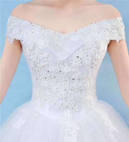 ย้อนยุคหรูหราปิดไหล่ LaceThin ศาลเรียบร้อยเจ้าหญิงชุดแต่งงาน, S, M, L, XL, XXL, XXXL