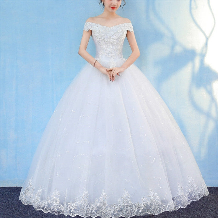 ย้อนยุคหรูหราปิดไหล่ LaceThin ศาลเรียบร้อยเจ้าหญิงชุดแต่งงาน, S, M, L, XL, XXL, XXXL