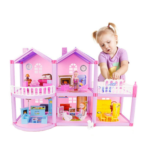 DIY ประกอบตุ๊กตาเจ้าหญิงจิ๋วบ้านวิลล่าขนาดเล็กจำลอง Dream House Girl Toy, Miniature Princess Doll House