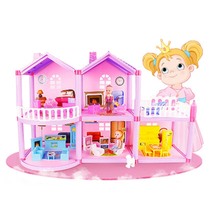 DIY ประกอบตุ๊กตาเจ้าหญิงจิ๋วบ้านวิลล่าขนาดเล็กจำลอง Dream House Girl Toy, Miniature Princess Doll House