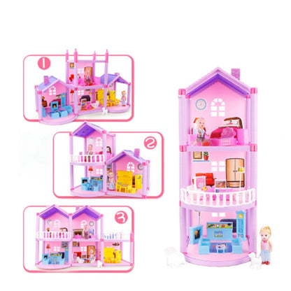 DIY ประกอบตุ๊กตาเจ้าหญิงจิ๋วบ้านวิลล่าขนาดเล็กจำลอง Dream House Girl Toy, Miniature Princess Doll House