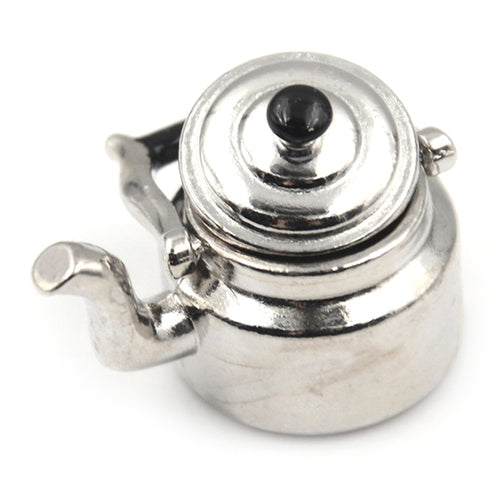 Dollhouse Miniature Metal Tea Kettle Pot Classic แกล้งทำเป็นเล่นเฟอร์นิเจอร์ของเล่นสำหรับอุปกรณ์ครัว, Metal Tea Kettle
