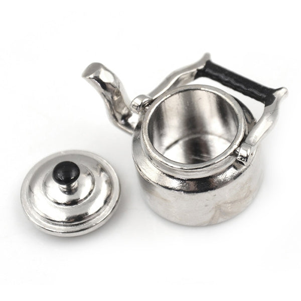 Dollhouse Miniature Metal Tea Kettle Pot Classic แกล้งทำเป็นเล่นเฟอร์นิเจอร์ของเล่นสำหรับอุปกรณ์ครัว, Metal Tea Kettle
