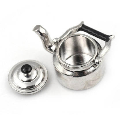 Dollhouse Miniature Metal Tea Kettle Pot Classic แกล้งทำเป็นเล่นเฟอร์นิเจอร์ของเล่นสำหรับอุปกรณ์ครัว, Metal Tea Kettle