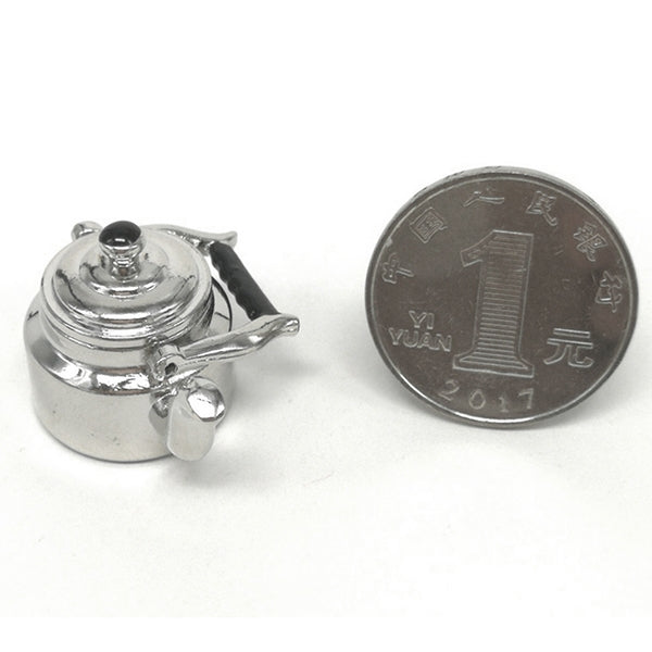 Dollhouse Miniature Metal Tea Kettle Pot Classic แกล้งทำเป็นเล่นเฟอร์นิเจอร์ของเล่นสำหรับอุปกรณ์ครัว, Metal Tea Kettle