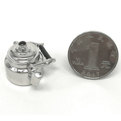 Dollhouse Miniature Metal Tea Kettle Pot Classic แกล้งทำเป็นเล่นเฟอร์นิเจอร์ของเล่นสำหรับอุปกรณ์ครัว, Metal Tea Kettle