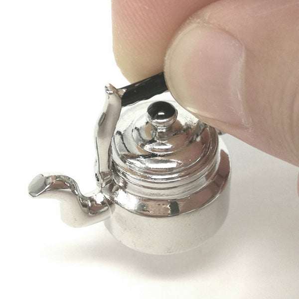 Dollhouse Miniature Metal Tea Kettle Pot Classic แกล้งทำเป็นเล่นเฟอร์นิเจอร์ของเล่นสำหรับอุปกรณ์ครัว, Metal Tea Kettle