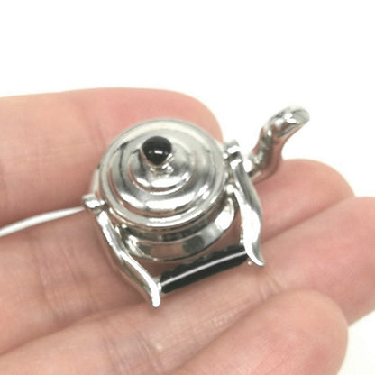 Dollhouse Miniature Metal Tea Kettle Pot Classic แกล้งทำเป็นเล่นเฟอร์นิเจอร์ของเล่นสำหรับอุปกรณ์ครัว, Metal Tea Kettle