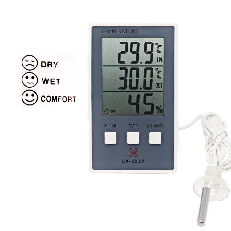 CX-201A LCD Digital Weather Station เครื่องวัดอุณหภูมิเครื่องวัดความชื้นความชื้นอุณหภูมิในร่มกลางแจ้งพร้อมเซนเซอร์วัดอุณหภูมิ, CX-201A