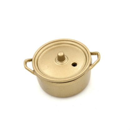 ตุ๊กตา House Miniature Kitchen เครื่องมือทำอาหารโลหะผสมหม้อทองแดงพร้อมฝาปิด