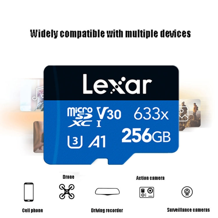 Lexar 633x256GB โทรศัพท์มือถือความเร็วสูงกล้องหน่วยความจำ TF Card Switch Expansion Driving Recorder Dedicated Storage Flash Memory Card, 256GB