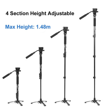 YUNTENG VCT-288RM กล้อง SLR กล้อง Monopod รองรับเท้าหัวไฮดรอลิกขาตั้งถ่ายภาพระดับมืออาชีพ, ความสูงสูงสุด: 1.48 ม., VCT-288RM