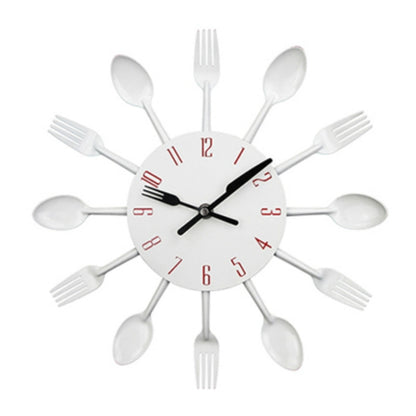 มีดครัวผนังนาฬิกาช้อนส้อมควอตซ์สร้างสรรค์ติดผนังนาฬิกาออกแบบตกแต่ง Horloge, White, Green, Black, Color