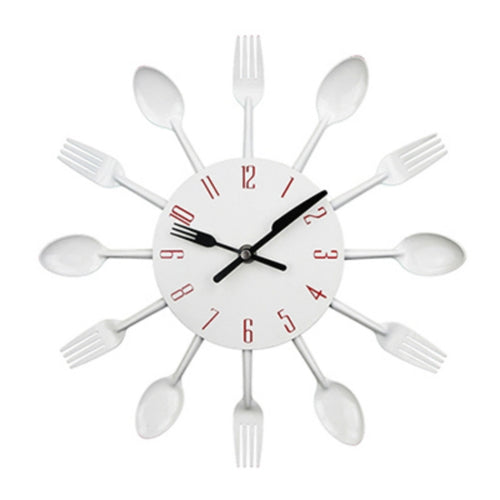 มีดครัวผนังนาฬิกาช้อนส้อมควอตซ์สร้างสรรค์ติดผนังนาฬิกาออกแบบตกแต่ง Horloge, White, Green, Black, Color