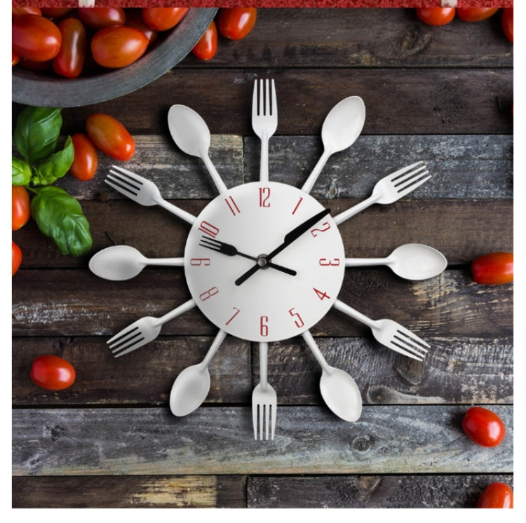 มีดครัวผนังนาฬิกาช้อนส้อมควอตซ์สร้างสรรค์ติดผนังนาฬิกาออกแบบตกแต่ง Horloge, White, Green, Black, Color