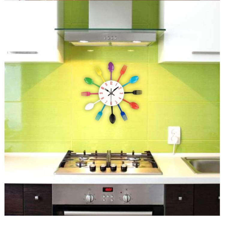มีดครัวผนังนาฬิกาช้อนส้อมควอตซ์สร้างสรรค์ติดผนังนาฬิกาออกแบบตกแต่ง Horloge, White, Green, Black, Color